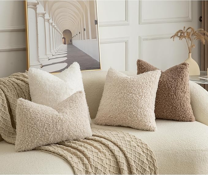 Pack of 2 Curly Teddy Wool Faux Fur Throw Pillow Covers Fuzzy Accent Soft - Image 4