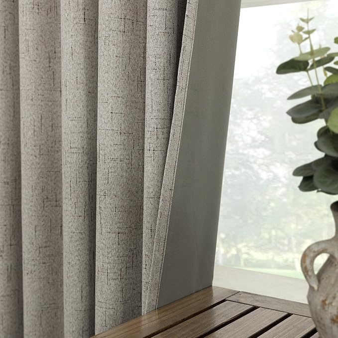 KOUFALL 94 Inch Long Blackout Curtains, Boho Taupe Linen Black Out Pleated - Image 5