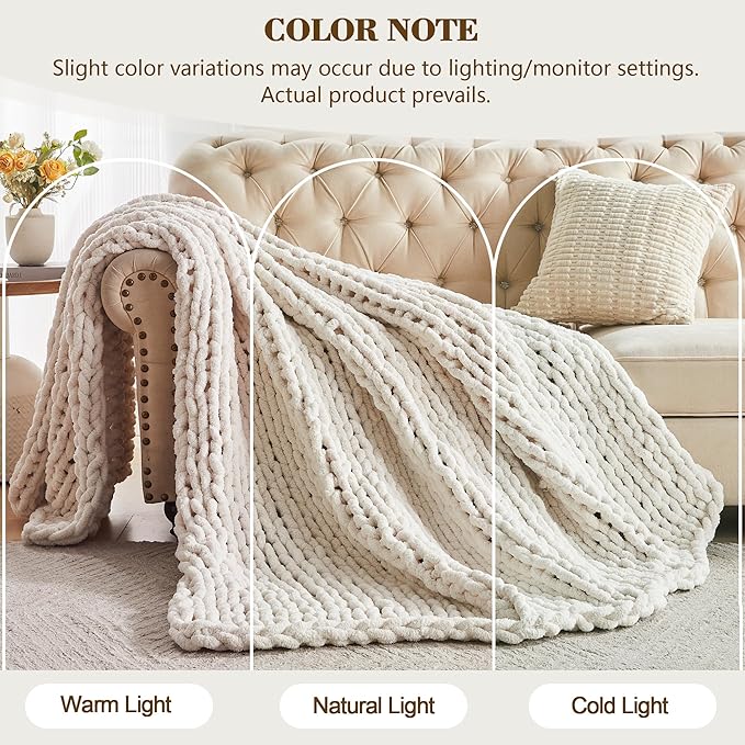 Carriediosa Chunky Knit Throw Blanket 50" X 60", 100% Hand Made Large Chenille - Image 2