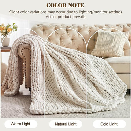 Carriediosa Chunky Knit Throw Blanket 50" X 60", 100% Hand Made Large Chenille - Image 2