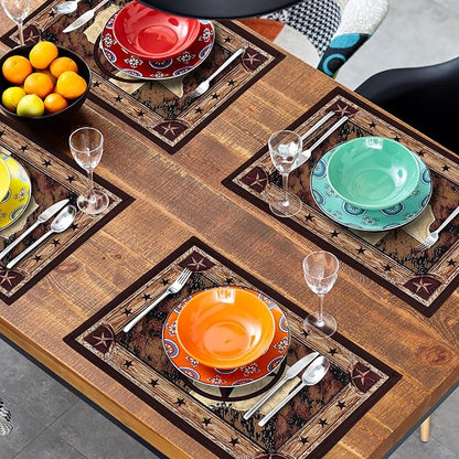Giwawa Texas Stars Placemats Set of 4, Rustic Western Style Brown Wood Linen - Image 8
