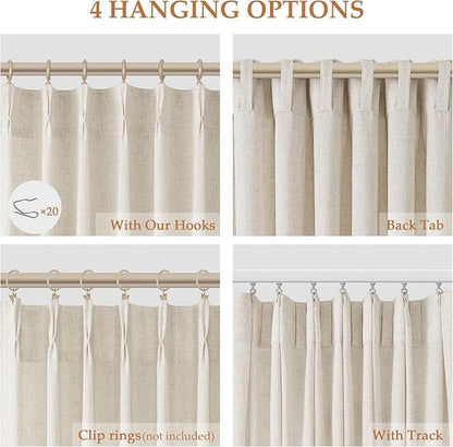 Cream Beige Pinch Pleat Linen Curtains 120 Inch Length 2 Panels Set - Image 2