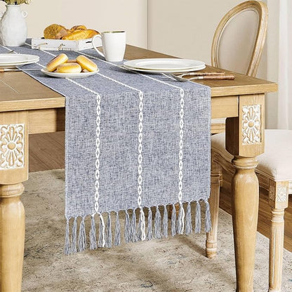 ZeeMart Farmhouse Braided Striped Table Runner, Rustic Navy Blue Table Runners - Image 2