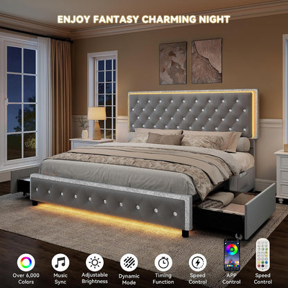 torana queen led bed frame with 2 storage, close-up detail