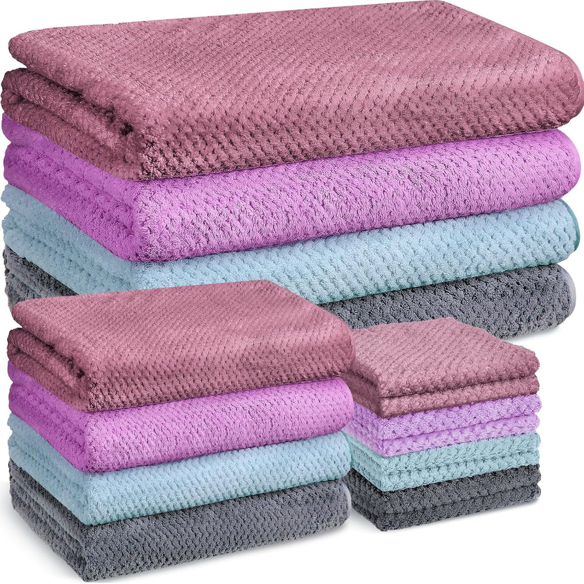 preboun 12 pcs bath towels set washcloths microfiber,4, main product view