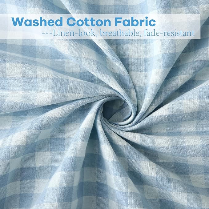 2 Pack Light Blue White Plaid Ruffle Gingham Euro Pillow Covers, 100% Washed - Image 6
