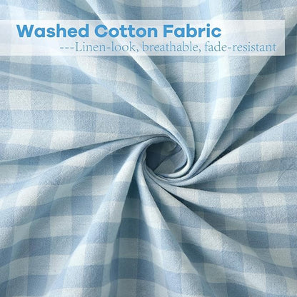 2 Pack Light Blue White Plaid Ruffle Gingham Euro Pillow Sham Covers, 100% - Image 6