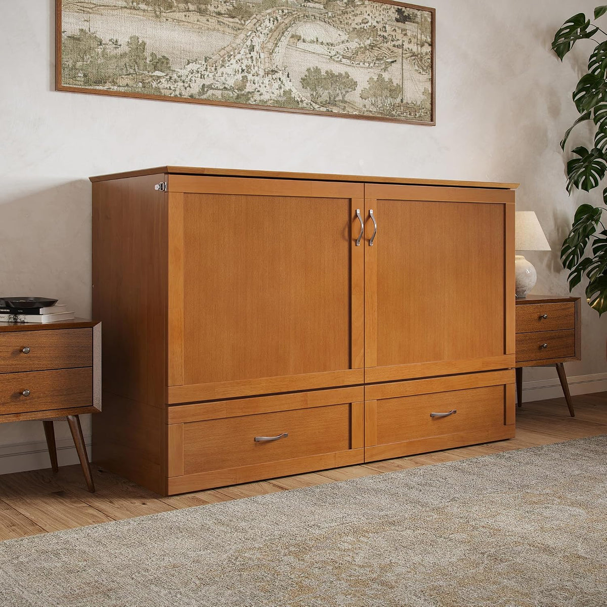 afi, hamilton queen murphy bed chest with 6" showing dimensions
