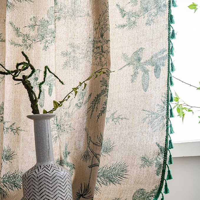 Boho Curtains with Tassel Bohemian Green Semi-Blackout Drapes 84 Inch Length - Image 7