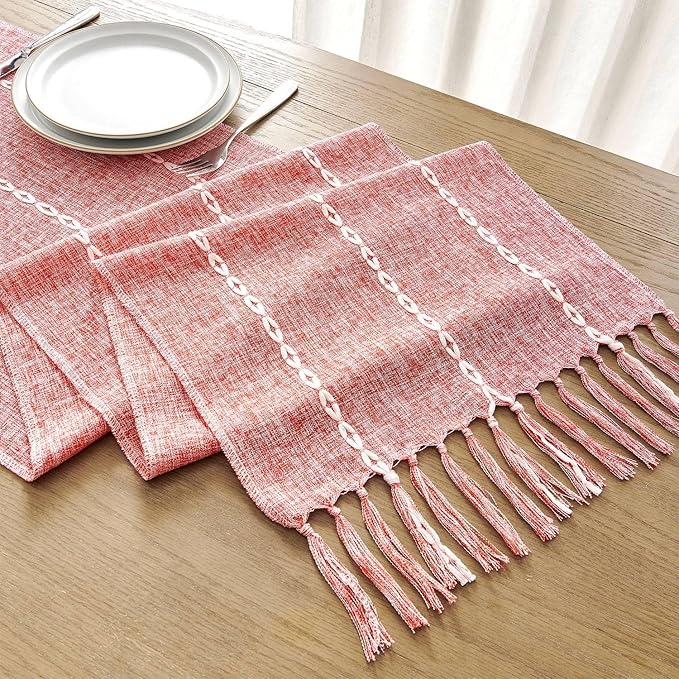 ZeeMart Farmhouse Braided Striped Table Runner, Rustic Red Table Runners 72 - Image 7