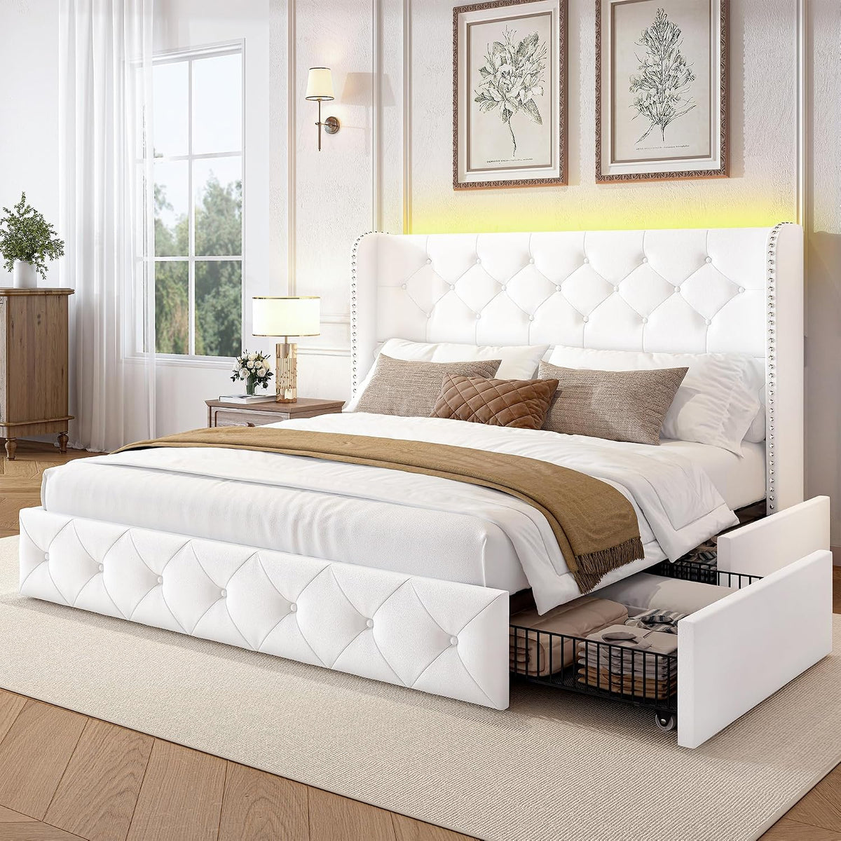 larmace queen size bed frame with led lights, main product view