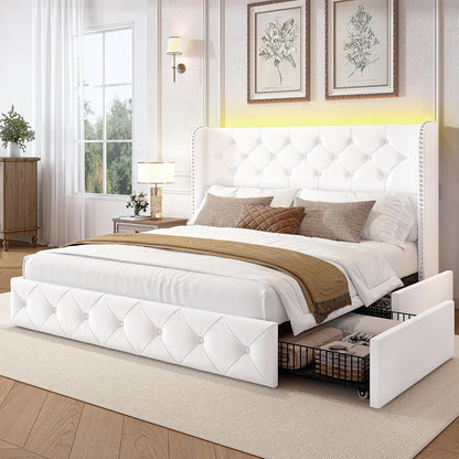 larmace queen size bed frame with led lights, main product view