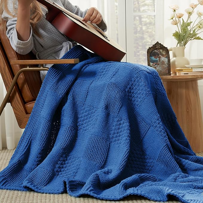 Amélie Home Checkered Chenille Knit Throw Blanket - Image 8