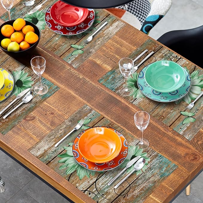 Giwawa Rustic Daisy Placemats Set of 4- Green Sunflowers on Vintage Wood Board - Image 8