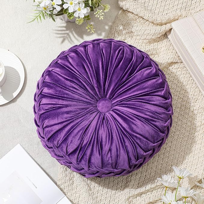 1 Pcs Round Throw Pillows Decorative Velvet Pleated Throw Pillows 15'' Diameter - Image 5