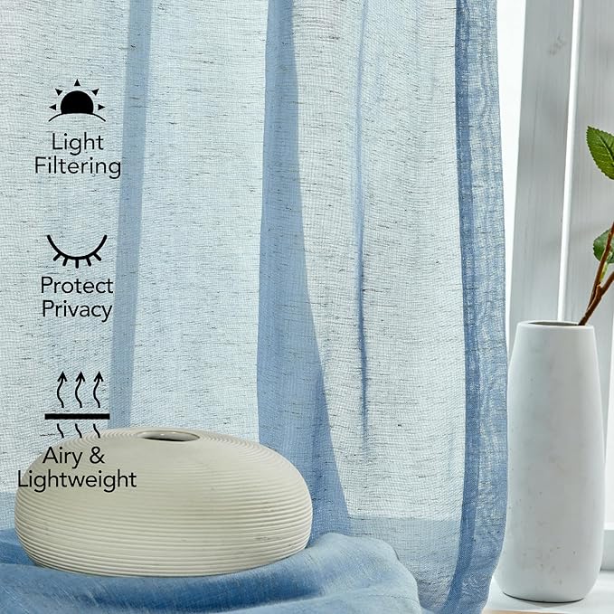 Deconovo Faux Linen Semi Sheer Curtains, 52x84 Inch Long, Light Filtering Voile - Image 7