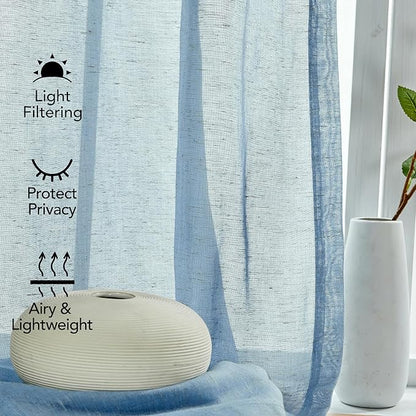 Deconovo Linen-Feel Sheer Curtains, Grommet Top, Sustainable Semi-Transparent - Image 3