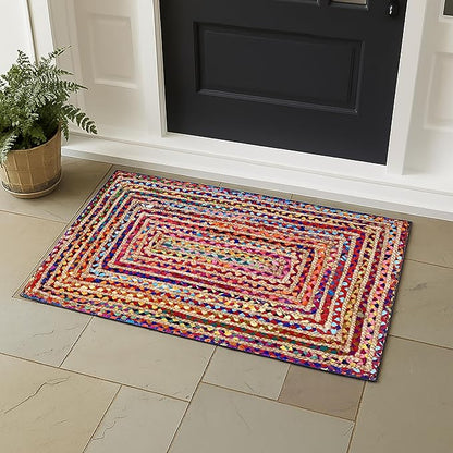 Ramanta Home Jute Chindi Braided Rug Boho 24x36 Inch Natural Multi Farmhouse - Image 3