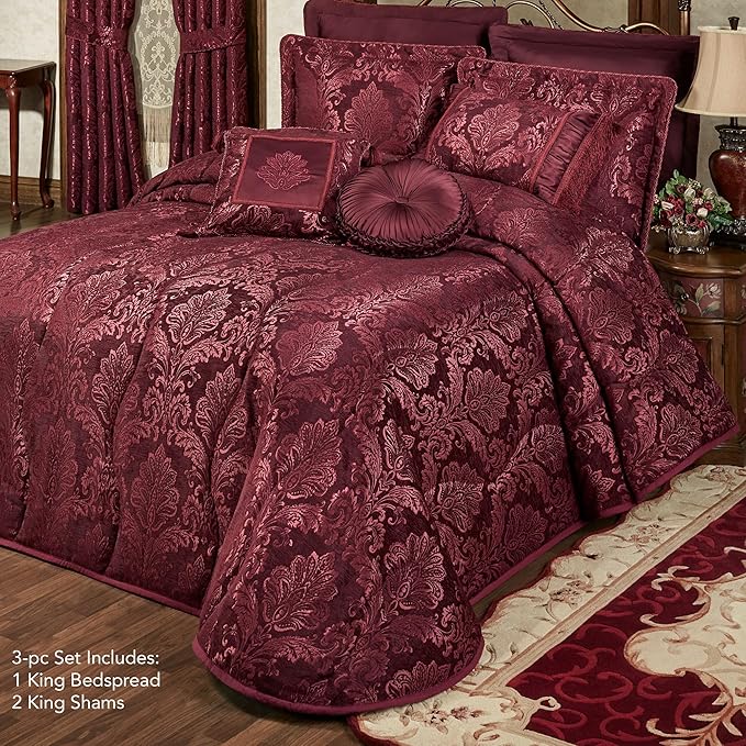 Touch of Class Camelot Luxury Bedding | Robust Burgundy | Matte Satin Damask on - Image 2