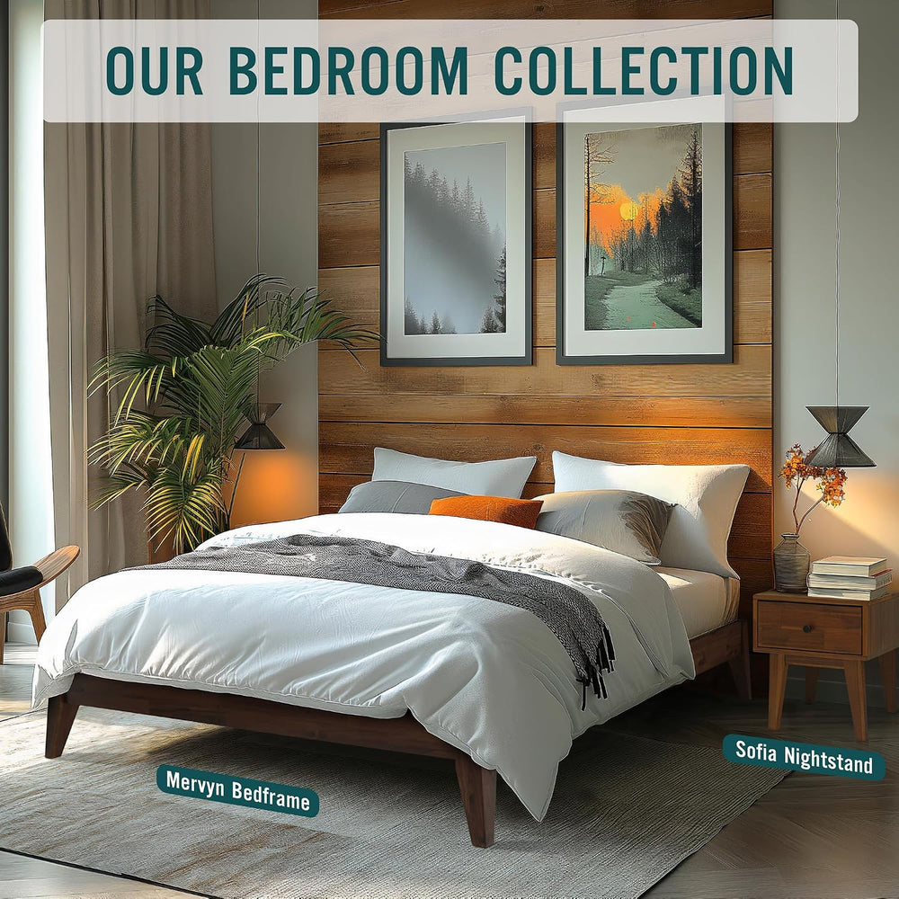 Acacia Mervyn Solid Wood Bed Frame Without Headboard, Queen Size, Chocolate