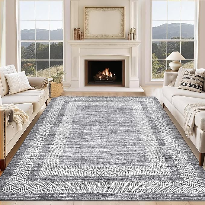 GarveeHome 9x12 Large Modern Gray Area Rug Distressed Bordered Rug Soft Non by GarveeHome