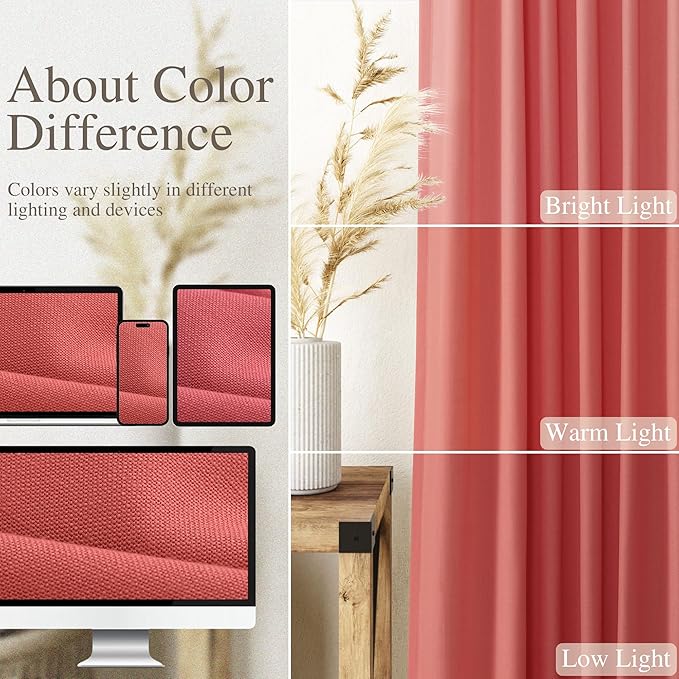 Nanspring Linen Curtains 102 Inches Long 2 Panels, Watermelon Red - Image 4