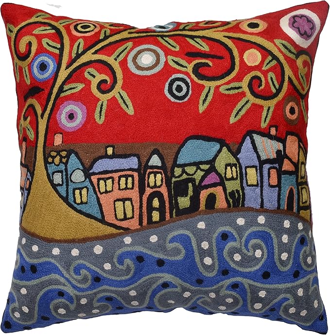 Red Town Tree of Life Pillow Cover Karla Gerard Folklore Accent Pillowcase by by Kashmir+Designs