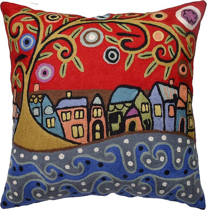 Red Town Tree of Life Pillow Cover Karla Gerard Folklore Accent Pillowcase by by Kashmir+Designs