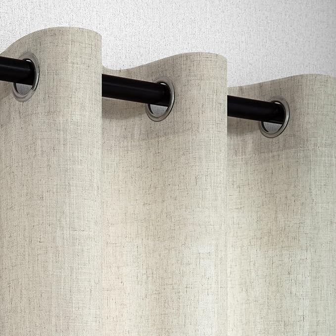 Pitalk Tall Curtains for Large Window Natural Flax Linen Polyester Blended - Image 6