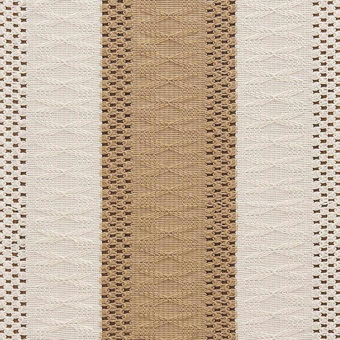 ZeeMart Macrame Style Bicolor Stitching Table Runner, 14 x 36 Inch Brown/Ivory - Image 6