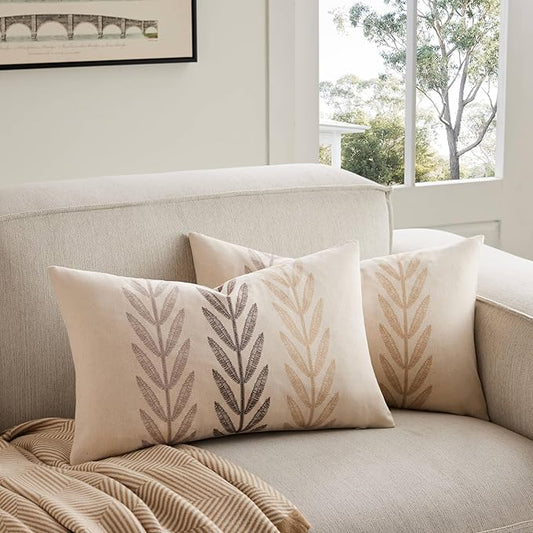 100% Cotton Farmhouse Leaves Lumbar Throw Pillow Covers Set of 2, 12x20 Inch by Unknown