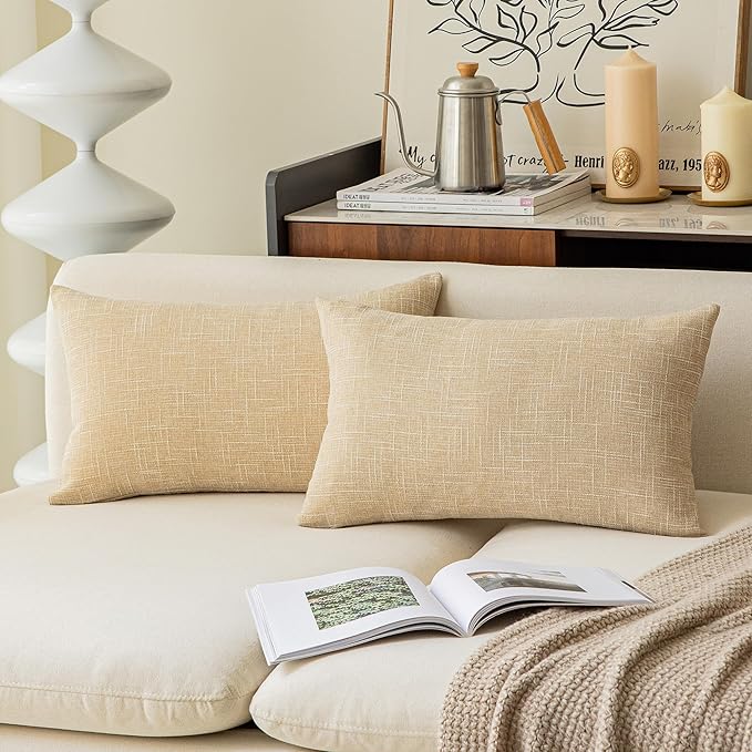 Kevin Textile Lumbar Throw Pillow Cover Both Sides Faux Linen Soft Solid by KevinTextile