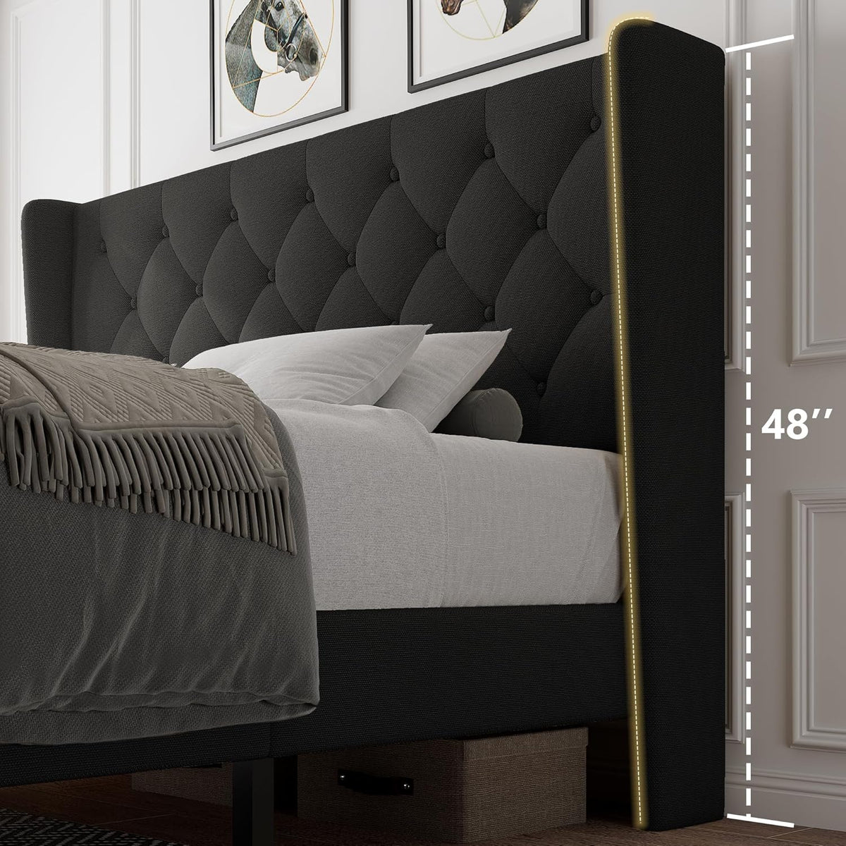 ipormis queen size platform bed frame with button on a desk or shelf