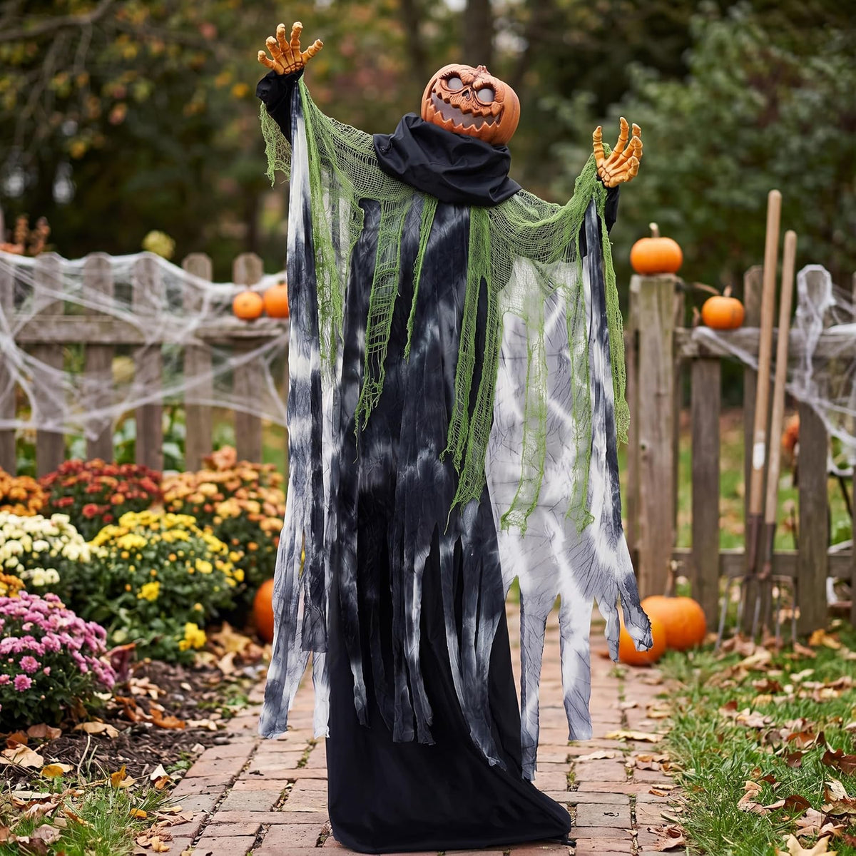 JOYIN Halloween Decorations Outdoor Life Size Animatronics Ghost Pumpkin Decor, Sound-Actived Haunted House Props with Creepy Sound for Garden Yard Lawn