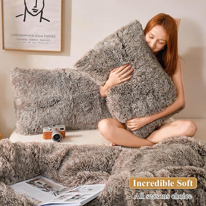 XeGe Fluffy Faux Fur Pillow Cases, Ultra Soft Plush Shaggy Fuzzy Pillowcases - Image 5