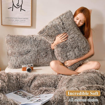 XeGe Fluffy Faux Fur Pillow Cases, Ultra Soft Plush Shaggy Fuzzy Pillowcases - Image 5