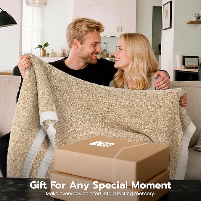 Joiedomi Throw Blanket for Couch Bed, Light Camel Knitted Blankets Gifts for - Image 8