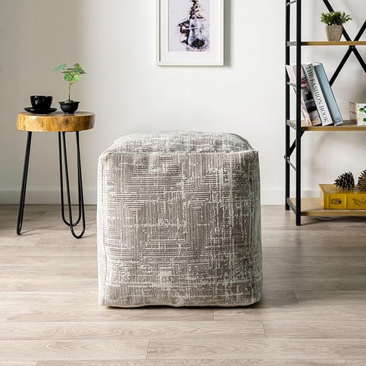 LR Home Transitional Distressed Geometric Gray/Ivory Polyester Blend Cube Pouf by L.+R.+Resources%2C+Inc.