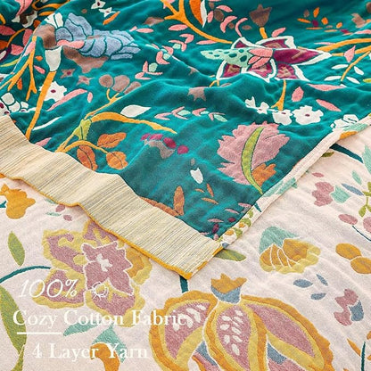 Boho Throw Blanket for Bed, 100% Cotton Soft Rustic Quilt Fall Blanket - Image 3