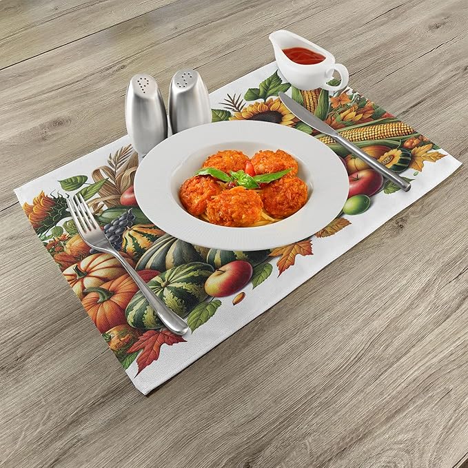 Ambesonne Fall Place Mats Set of 8, Pumpkins Apples and Sunflowers Harvest Time - Image 3