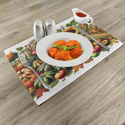 Ambesonne Fall Place Mats Set of 8, Pumpkins Apples and Sunflowers Harvest Time - Image 3