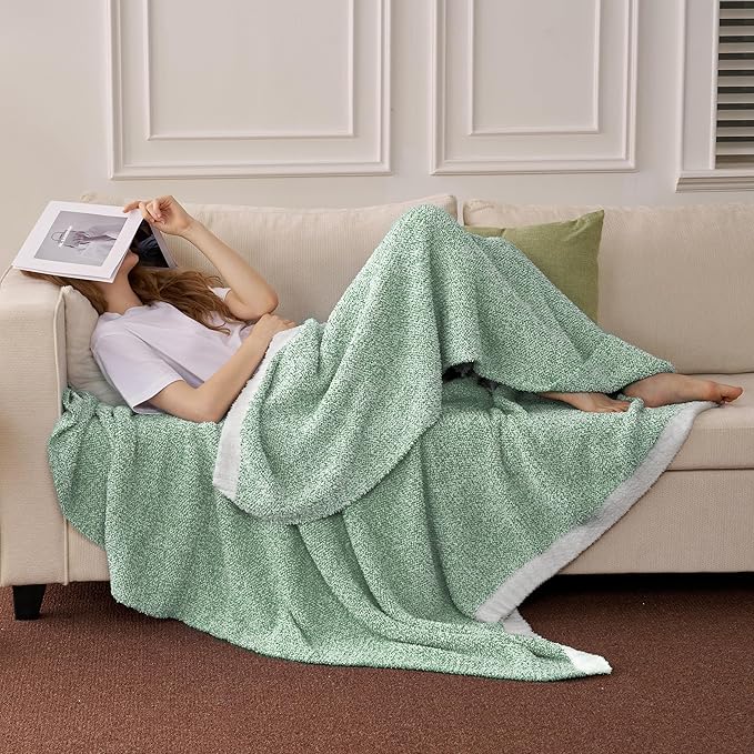 Joiedomi Twin Blanket for Couch Bed, Sage Green Knitted Blankets Gifts for - Image 2