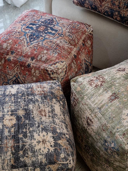 LR Home Vintage Floral Square Indoor Medium Pouf Ottoman - Image 8