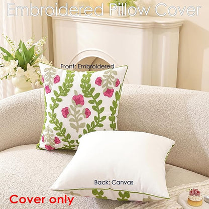 TAOSON Pack of 2, Rose Flowers Green Vines Patterned Embroidered Throw Pillow - Image 2