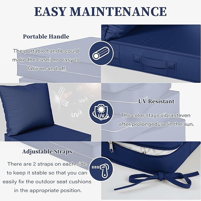 Outdoor Seat Cushion Set 22 L × 24 W × 5 H Inch Waterproof & Fade Resistant - Image 4