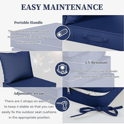 Outdoor Seat Cushion Set 22 L × 24 W × 5 H Inch Waterproof & Fade Resistant - Image 4