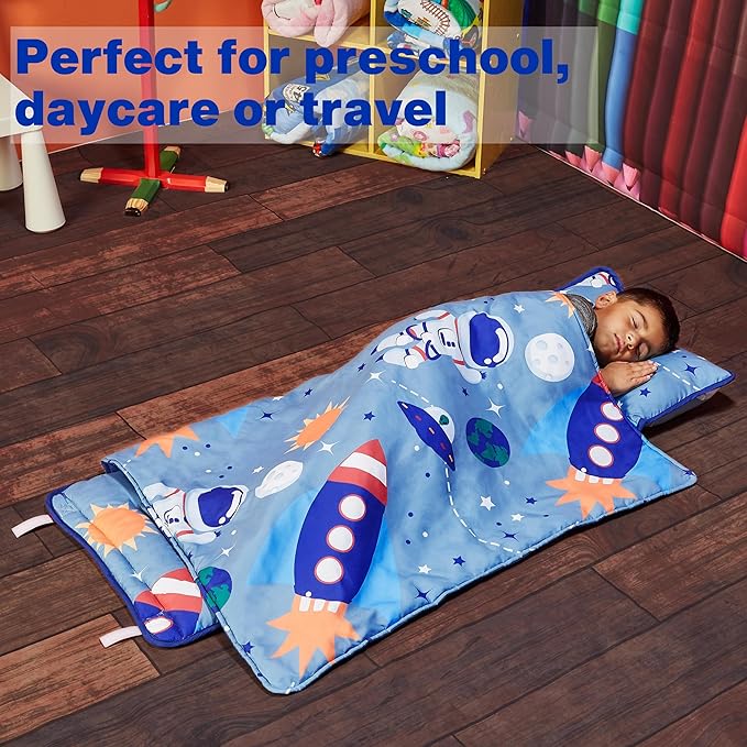 EVERYDAY KIDS Nap Mat w/Removable Pillow -Outer Space Adventures- Carry Handle - Image 2