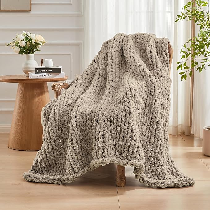 Carriediosa Chunky Knit Throw Blanket 50" X 60", 100% Hand Made Large Chenille - Image 8
