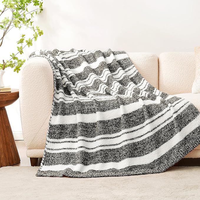 Snuggle Sac Black White Stripe Twin Size Reversible Super Soft Bedding Blanket - Image 6