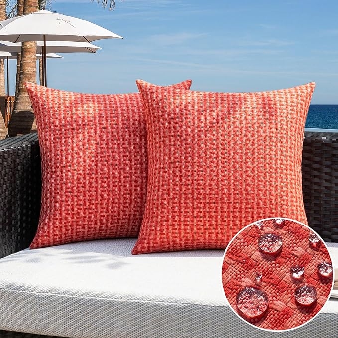 Kevin Textile Outdoor Waterproof Throw Pillow Covers Pack of 2 Weaving Texture by KevinTextile
